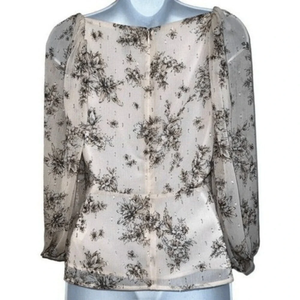 EXPRESS Light Pink‎ Chiffon Floral With Silver Threading Blouse NWOT Size Small - Picture 7 of 9